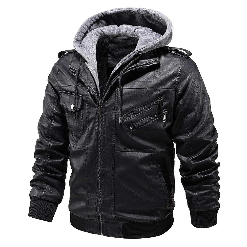 Autumn and Winter Men's Hooded Pu Leather Jacket Large Size Casual Versatile Leather Jacket
