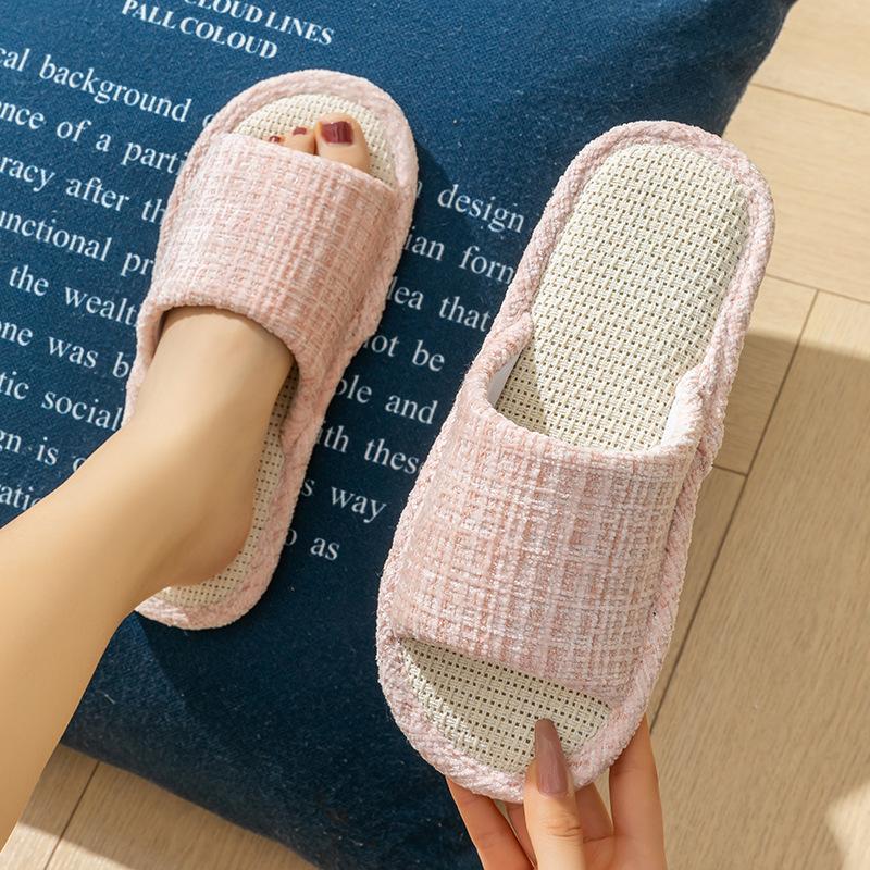 Linen Slippers Women's Spring and Autumn Four Seasons Indoor Household Cotton and Linen Home Non-slip Summer Male Couple