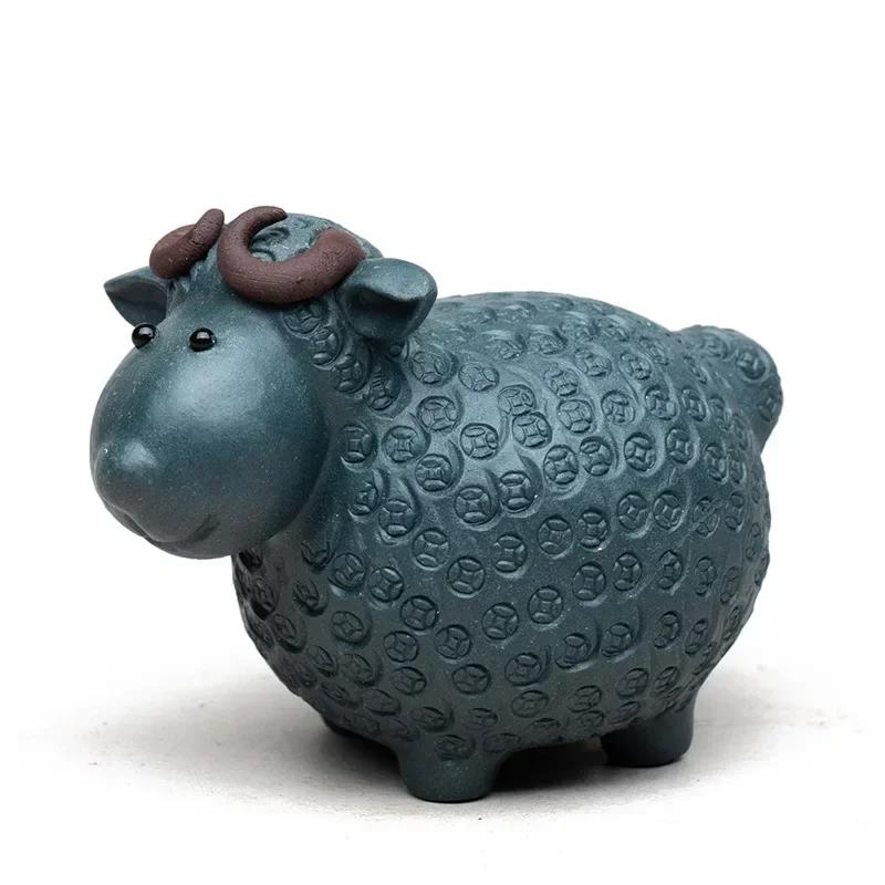 

Chinese Yixing Purple Clay Tea Pet Lucky Sheep Statue Tea Figurine Ornaments Handmade Sculpture Crafts Home Tea Set Decoration 7.5X4.7X5.6CM