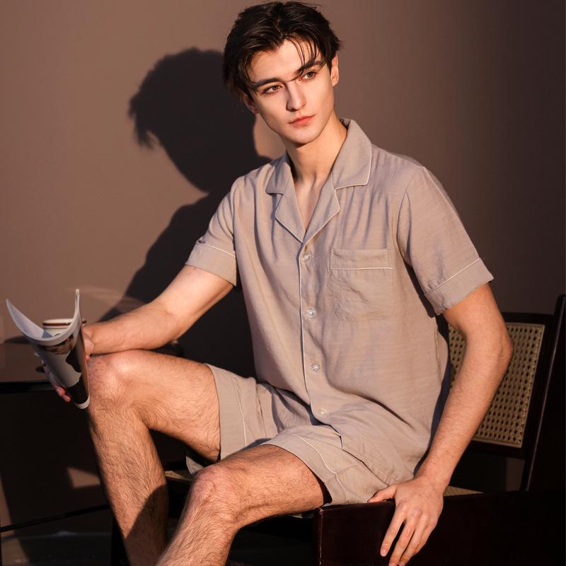 

Men s Summer Cotton-Blend Pajama Set - Short Sleeve Top & Shorts XL