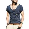Men T-shirt Large V Neck Thin Solid Color Slim Fit Soft Short Sleeves Mid
