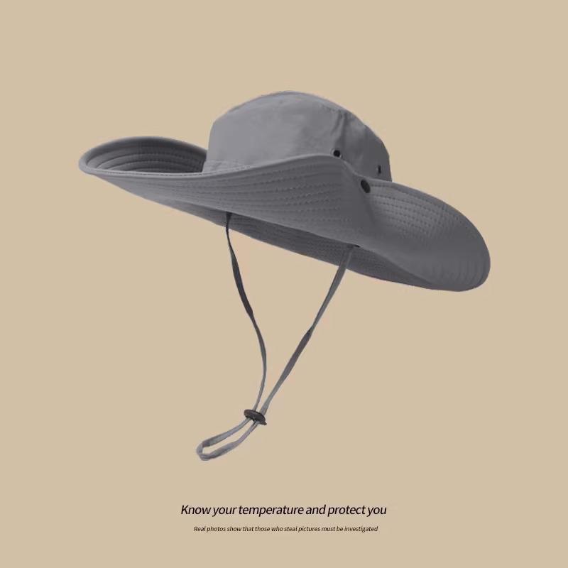 Unisex Japanese Style Wide Brim Drawstring Bucket Hat for Sun Protection - Breathable Denim for Hiking and Climbing.