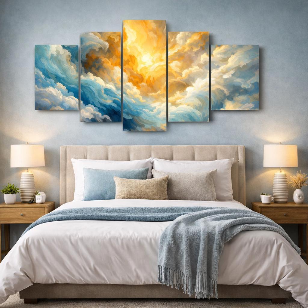 5 Piece  Canvas Wall Art – Abstract Sunrise Clouds Turbine Motion Prints