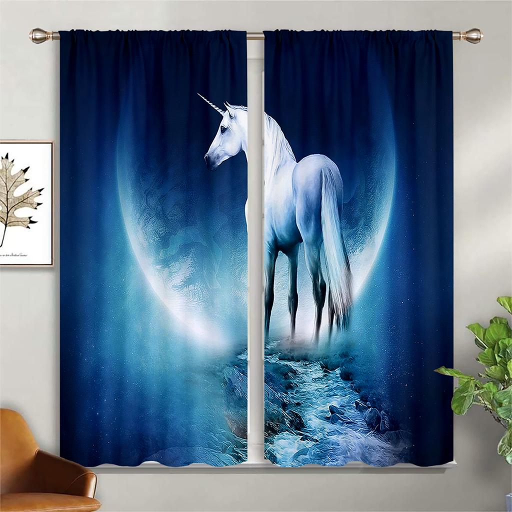 Children's Room Curtains Cartoon Unicorn Horse Rainbow Print Curtains Living Room Balcony Kitchen Decoration Curtains Home