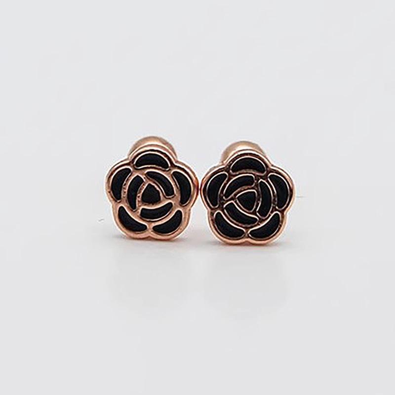 Exquisite Russian Purple Gold Epoxy Black Rose Stud Earrings, Simple And Fashionable Rose Gold Plated Screw Cap Earrings (rose gold plated pair)