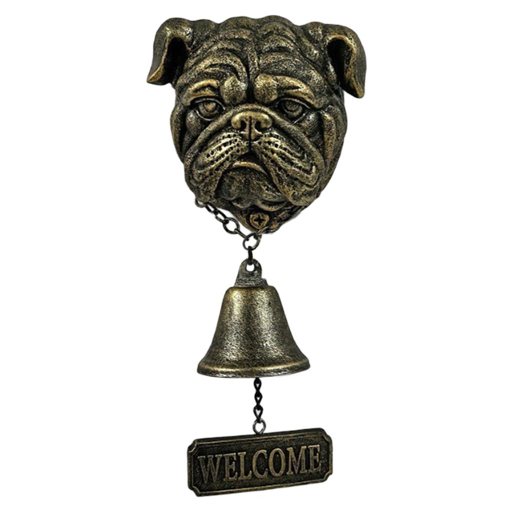 Vintage Bronze Dog Head Shape Resins Welcome Doorbell Outdoor Wall Hanging Decoration For Dog Lover Home Entrance Decors