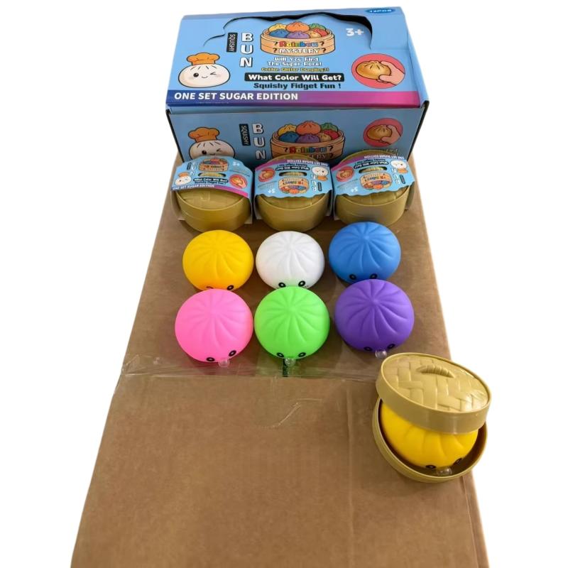 1Pcs Stress Relief Squishy Emotion Bun Fidget Toys Colorful Squeeze Bubble Bun Toy With Steamer For & Adults Anxiety Relief