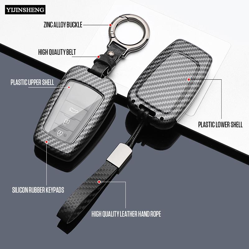 Carbon-Stil ABS + TPU Auto Schlüsselhülle Abdeckung Anhänger Schlüsselanhänger für Toyota Prius Camry Corolla C-HR CHR RAV4 Cruiser Prado Altis
