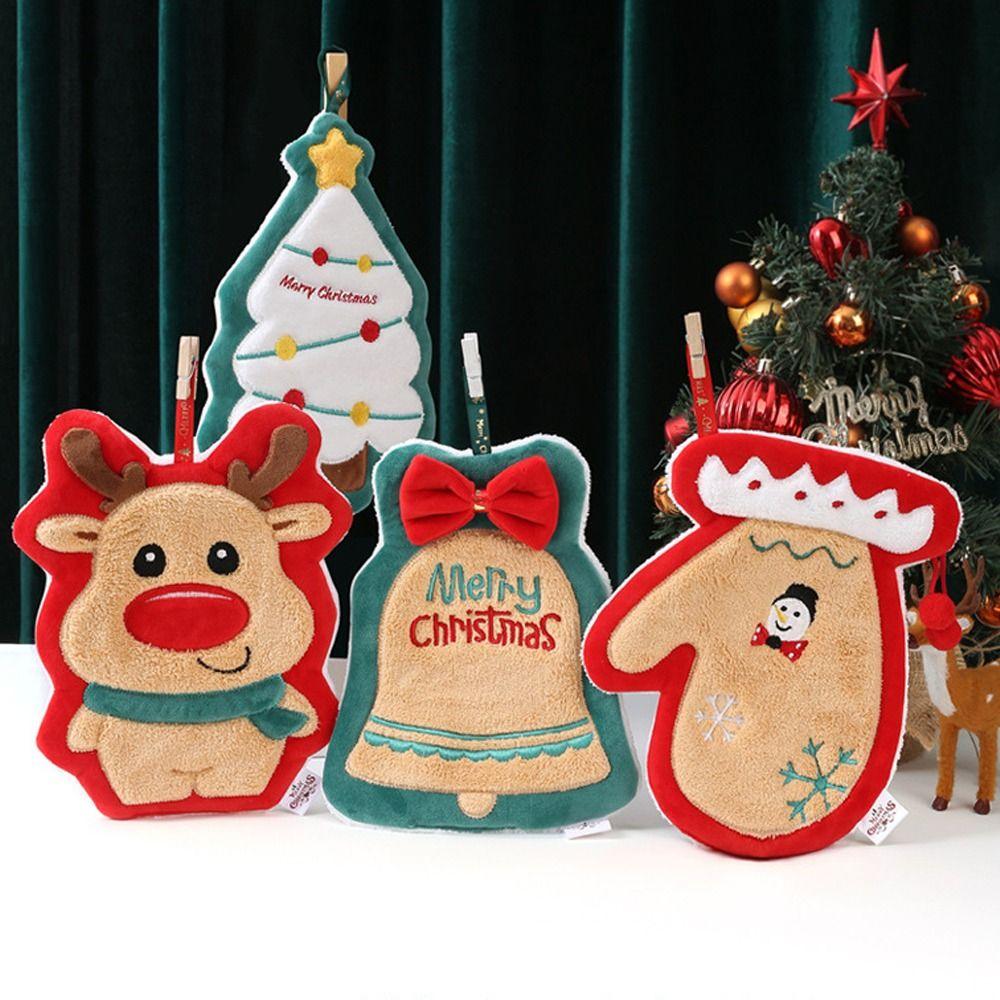 Thickened Christmas Hanging Hand Towels Soft Coral Velvet Plush Hand Towel Cartoon Quick Drying Cleaning Towels