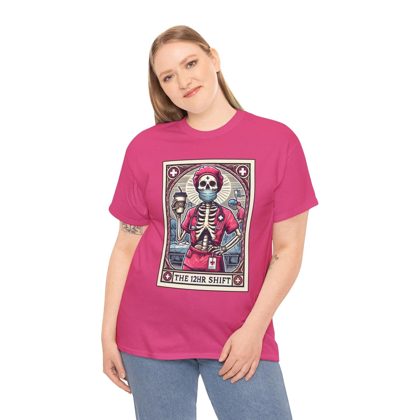 Skeleton Nurse Tarot Card T-Shirt - Wearable Fun for Surprise Comedy Moments S