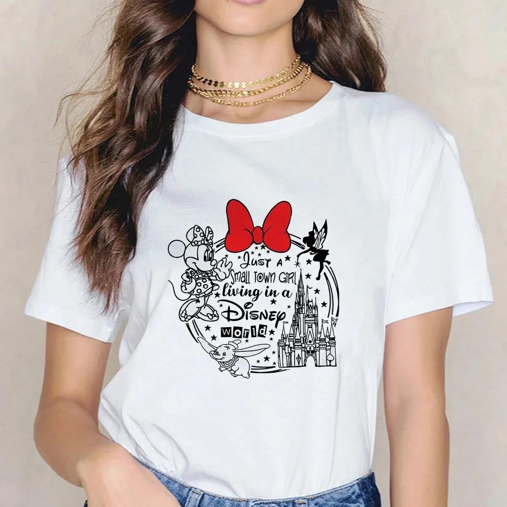 Disney Castle 90S Tops Mickey Mouse Cotton T-shirts Pink Minnie Graphic Kid Shirt Fashion Blouses Summer Women Harajuku Clothing