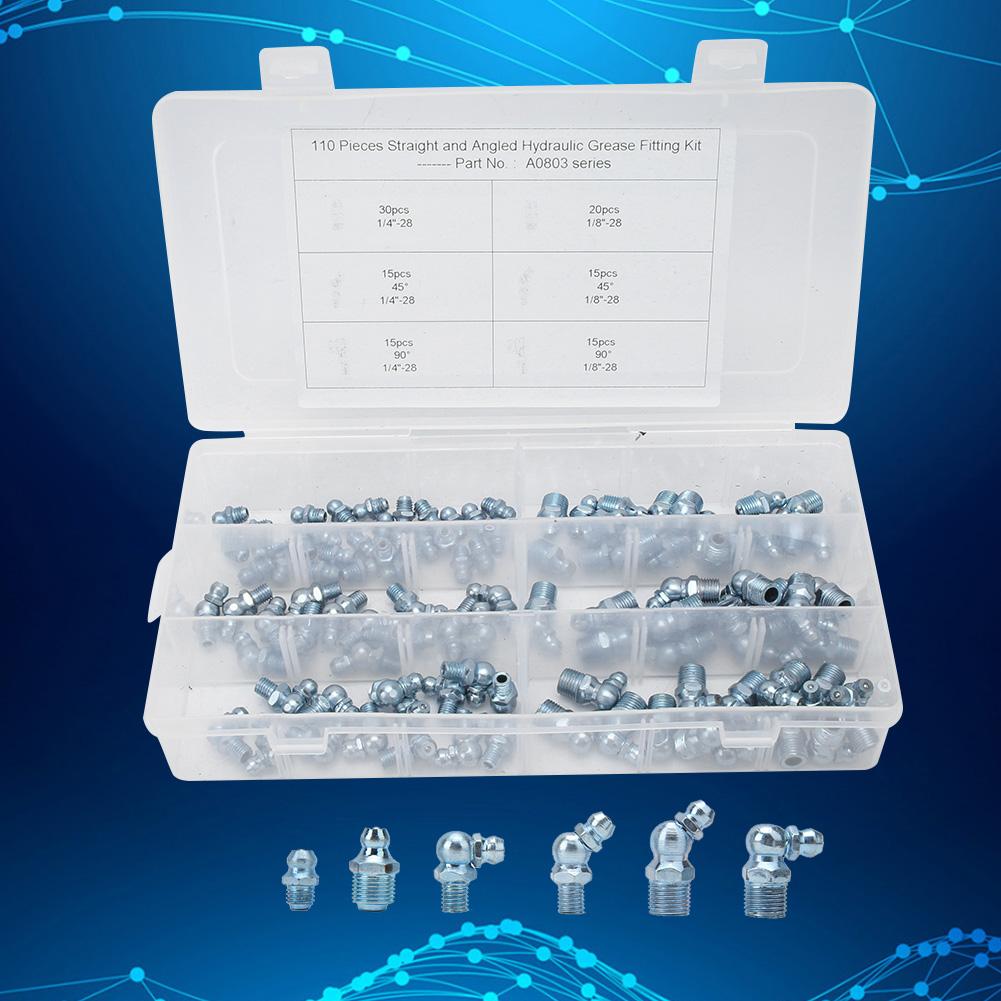 110 szt. 45 stopni 18in28 Smar Końcówka Smarowniczki Złączka Dyszy do Maszyn Inżynieryjnych Galwanizowany Niebieski