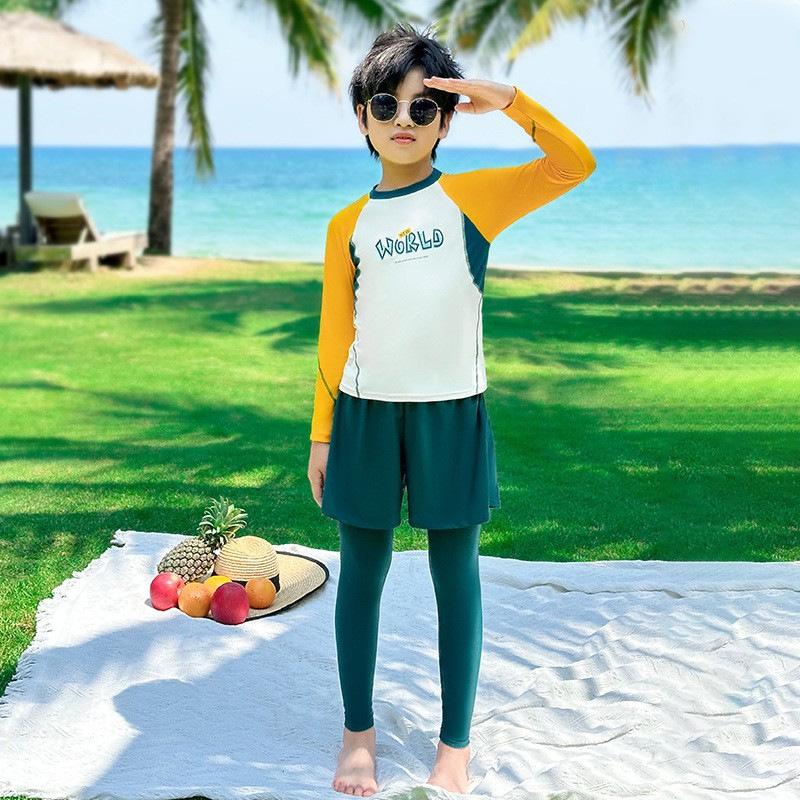 Youyou Boys' Two-Piece Long Sleeve Long Pants Swimwear Set - 2026 New Style for Kids