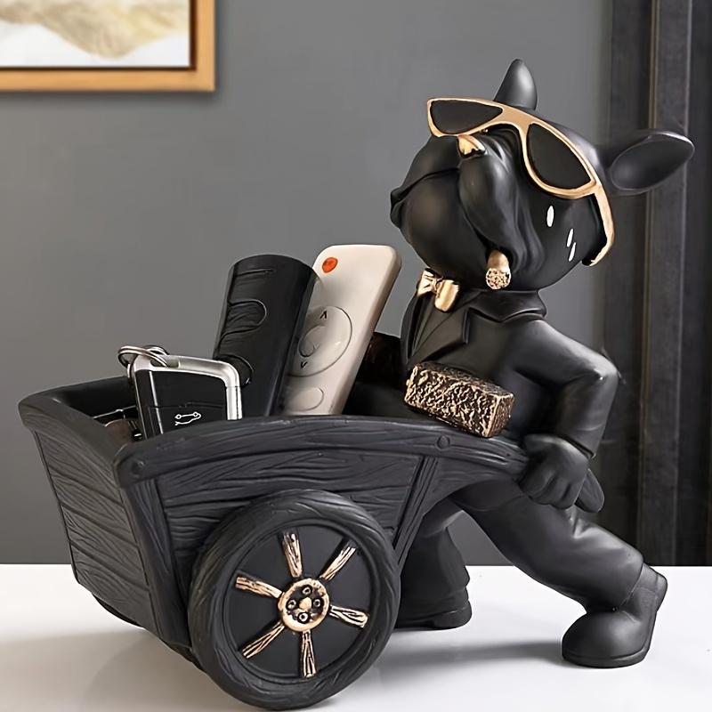 1 szt. Buldog Francuski w stylu boho z okularami, figurka taczki, rzeźba z żywicy, dekoracja stołu do domu, salonu, baru, kawiarni, na święta, Boże Narodzenie,