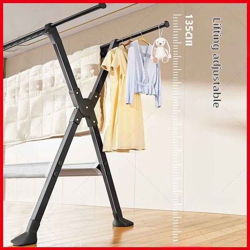 Thickened Aluminum Waterproof Clothes Drying Rod Balcony Retractable Clothes Hanger Household Floor-standing Clothes Drying Rack