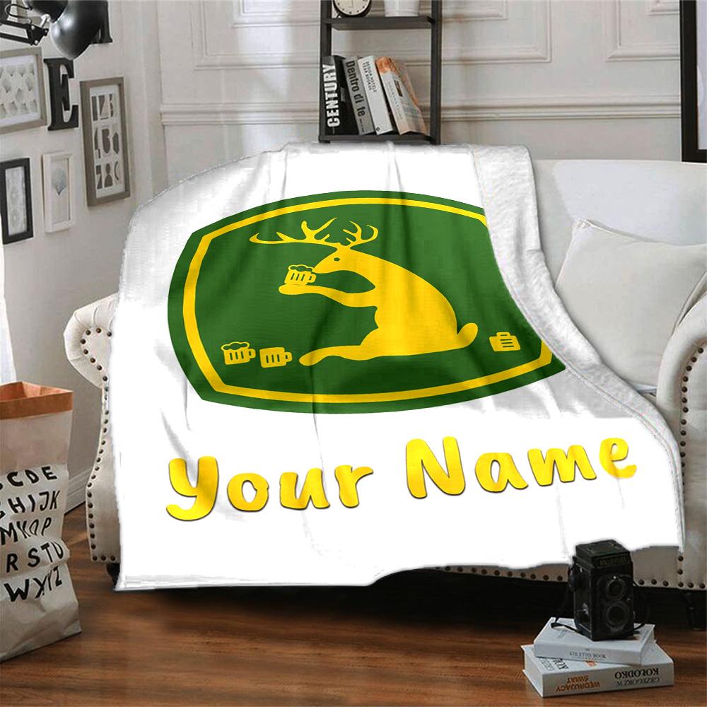 1pc John Deere Banner Blanket with Custom Name, Gift, for Men and Women, Soft Blanket, Good for Sofa Bed Couch Travel, Lightweight Flannel Blanket