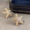 Huitan Cute Starfish Women Stud Earrings Gold Color Sweet Party Engagement Charming Accessories Inlaid Shiny CZ Chic Jewelry