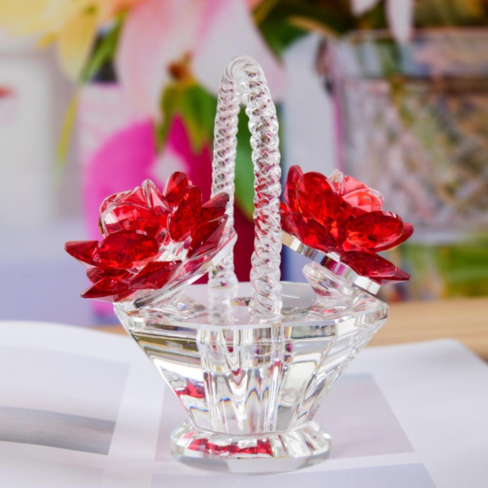 Blue/Green/Red/Pink/Purple Crystal Flower Basket Decoration Crystal Tabletop Decoration  Gift