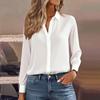 Women's Fashion Casual Solid-Colour Long-Sleeved Versatile Shirt Collared Blouse