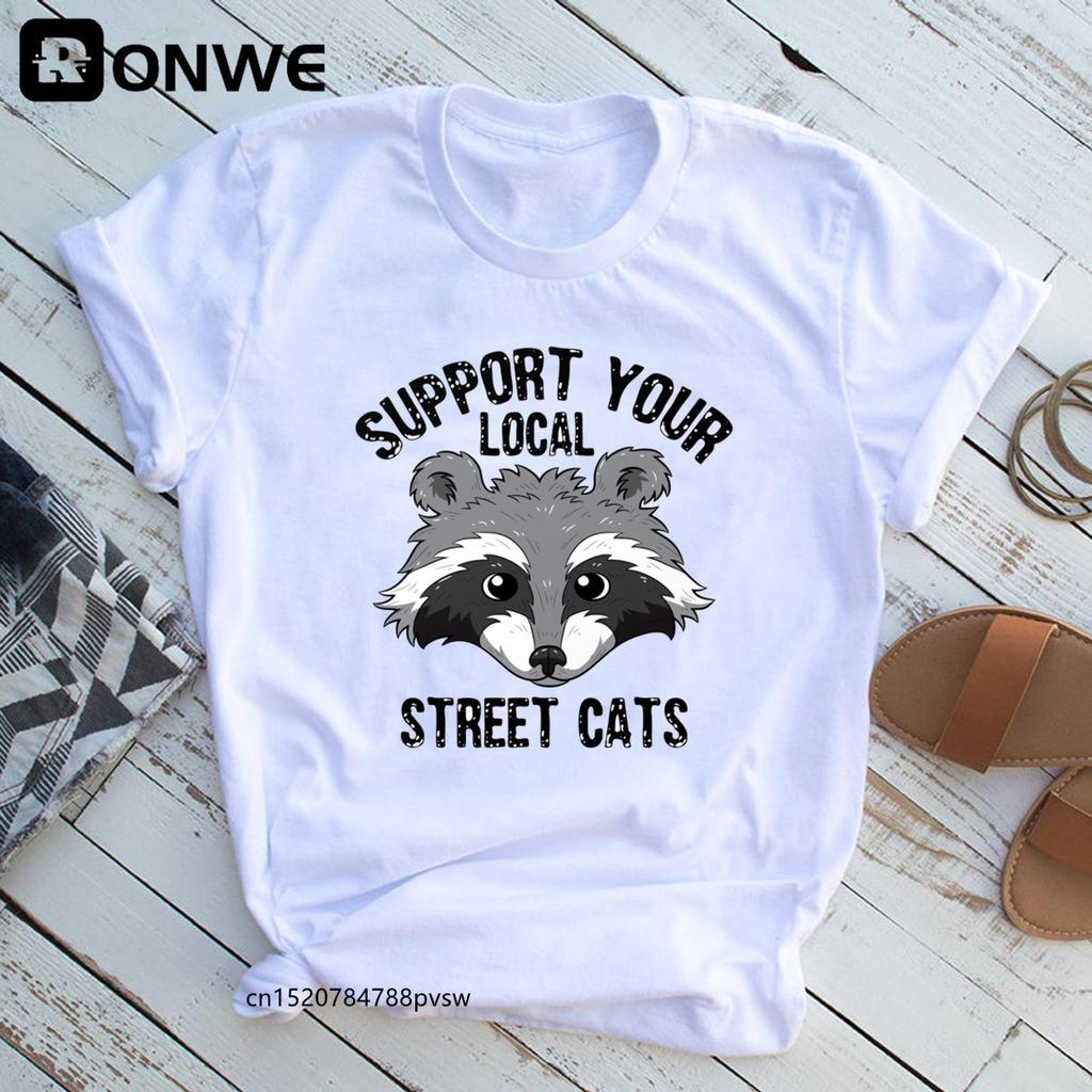 Support Your Local Street Cats Women S Funny T Shirts Summer Round Neck Clothes Oversize