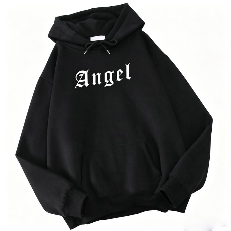 Felpe con cappuccio Angel Creativity Letter Printing Uomo Divertente Felpa alla moda Novità Spalla Drop Abbigliamento Felpa con cappuccio Harajuku da uomo