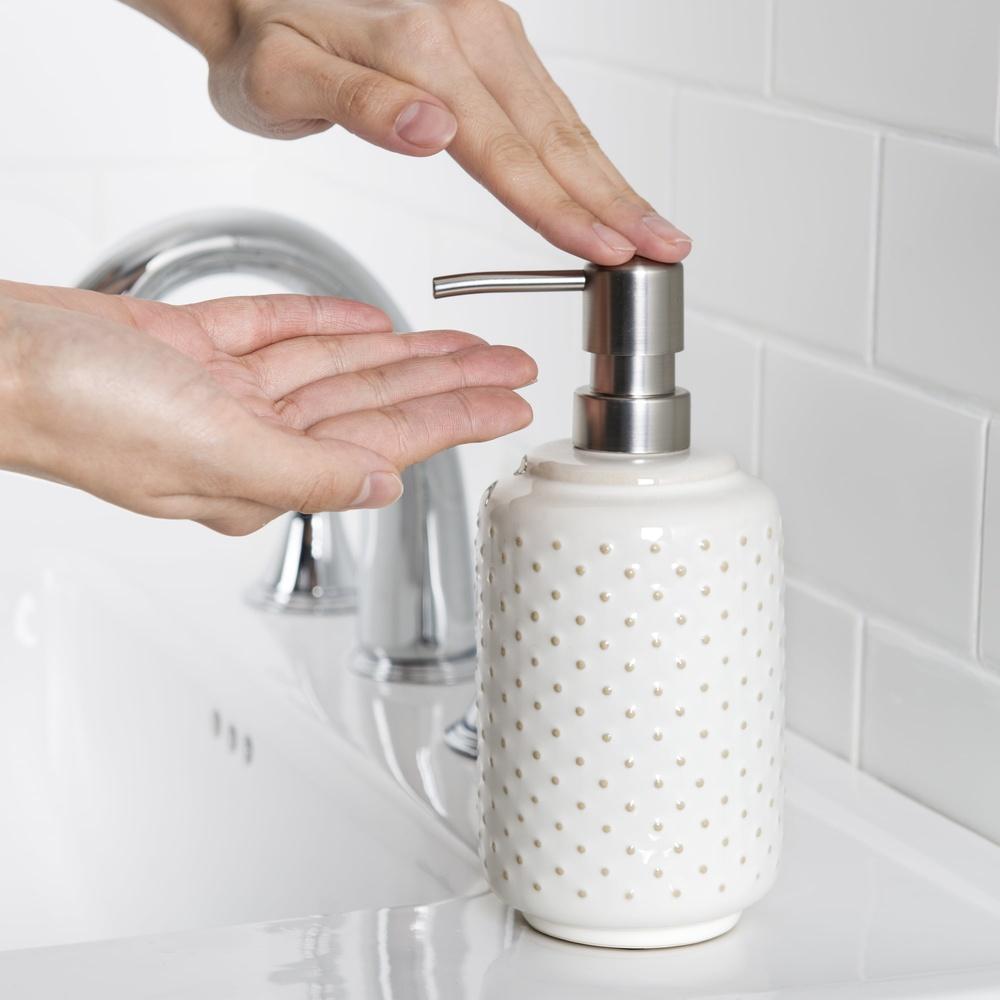 Ceramic Lotion Pump Textured Rustic Charm Handcrafted Glazed White Bathroom Accessory Soap Dispenser Unique Design Easy Fill