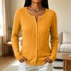 Top Cárdigan de Manga Larga Acanalado Cepillado de Color para Mujer para Uso Casual en Otoño Invierno