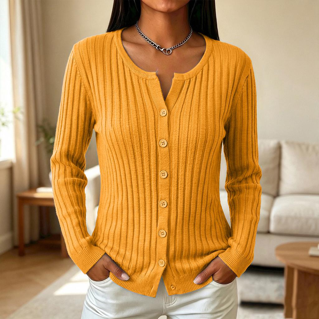 Top Cárdigan de Manga Larga Acanalado Cepillado de Color para Mujer para Uso Casual en Otoño Invierno