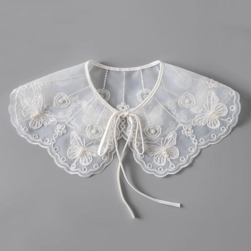 Perfect Match Pink Women Scarf Shawl Detachable Collar Tie Necklace Embroidery Lapel Fake False Collar Woman Lace Tie Neckwear Nep Kraagie