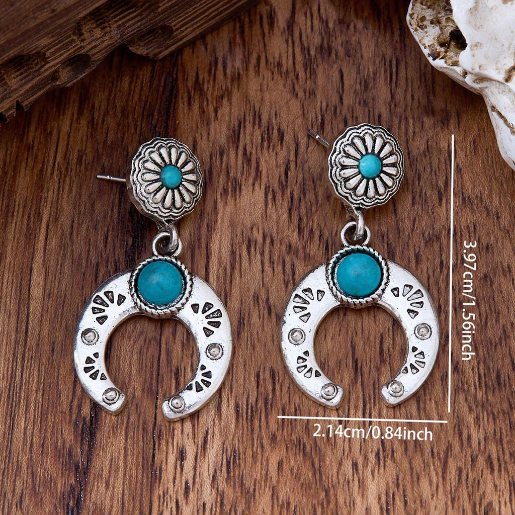 Retro Bohemian Western-Style Horseshoe Turquoise Dangle Earrings