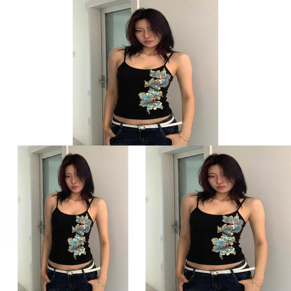 Sexy Flower Embellished Tank Top With Splicing For Summer Fashion Enthusiasts