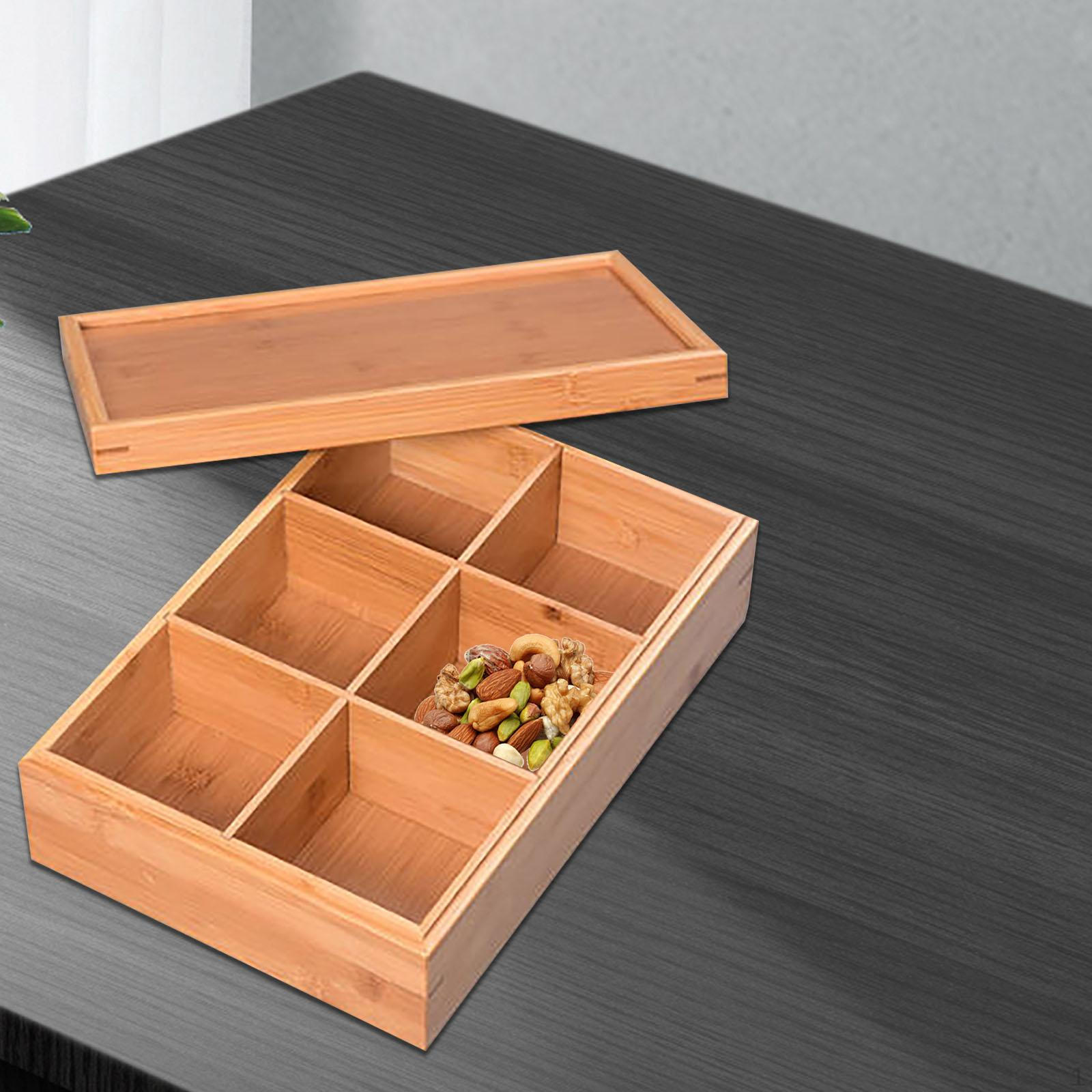 

Bamboo Divided Serving Tray Veggie Platter Kitchen Accessory Candy Plate Creative Nut 6 Grids 32x22x10cm