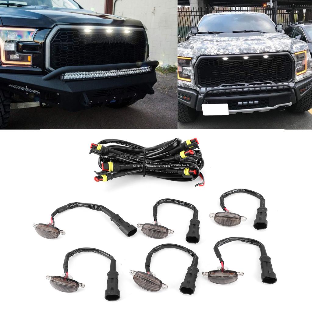 Vattentät LED Främre Grill Varselljus Varning för Dimma Passar för Ford F150 SVT RAPTOR 2004‑2019 Rött Ljus