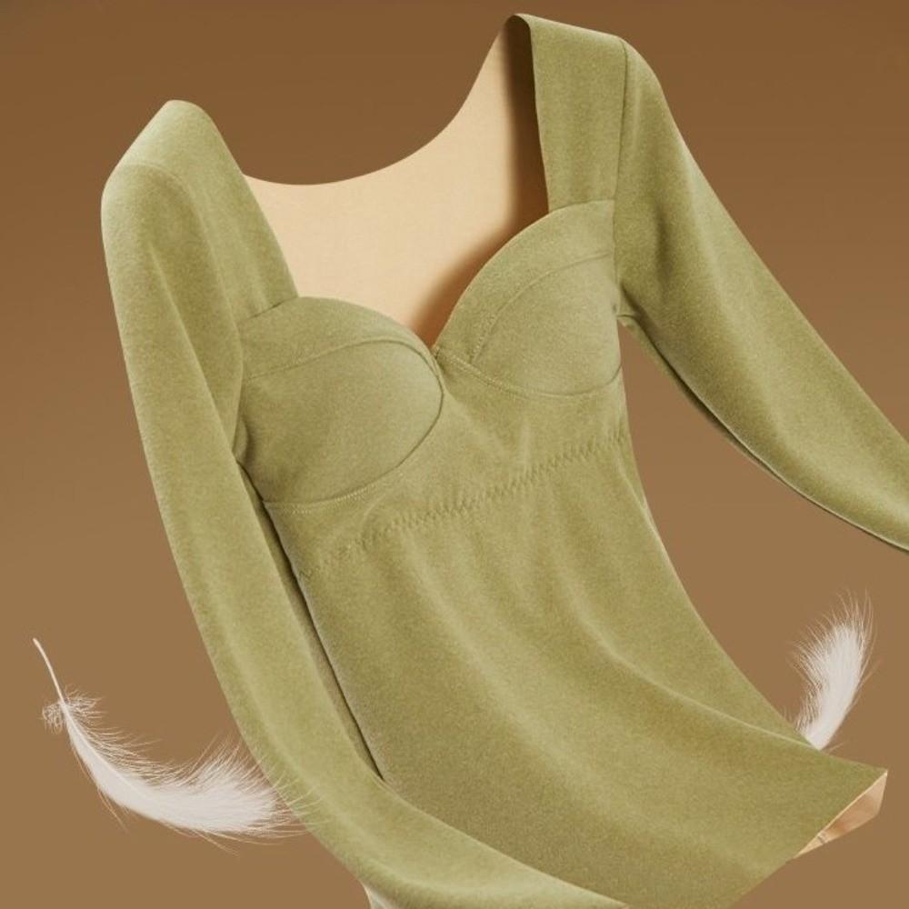 V Neck Women Thermal Clothes Solid Color Invisible Thermal Underwear Velvet Fleece Lingerie Warmth Long Tops Autumn/Winter