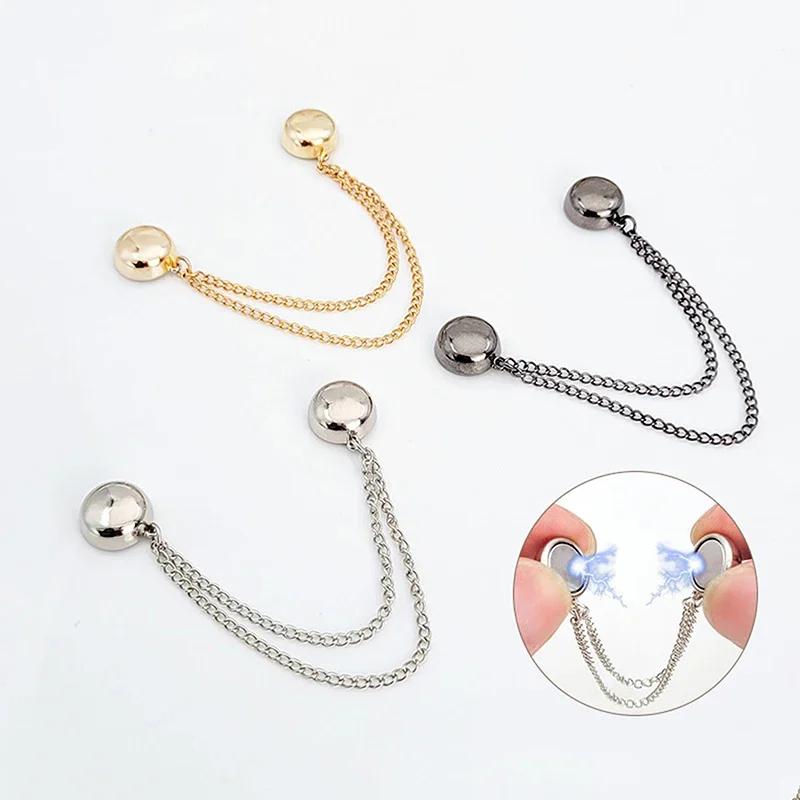 2Pcs Multi-Function Magnetic Clothing Clip With Chain Metal Buttons Clip Clothes Scarf Trouser Legs Cuff Fixing Magnet Pin