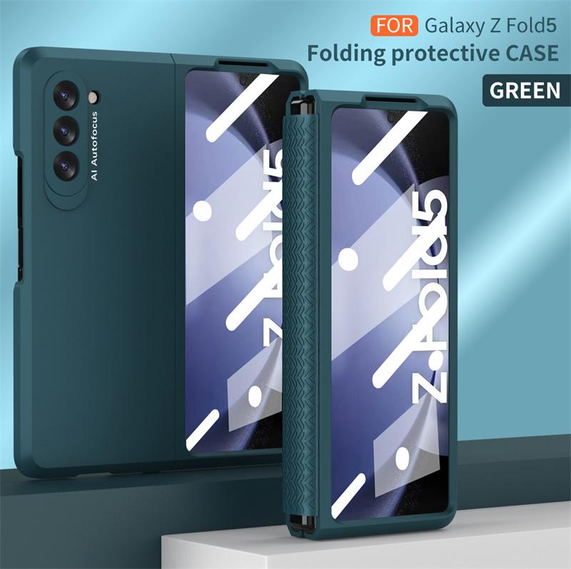 

For For Samsung Galaxy Z Fold 5 4 3 2 5G Luxury Ultra Thin Hard PC Hinge Phone Case With Front Screen Glass Full Protection Case For Galaxy Z Fold 2