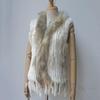 Natural Rabbit Fur Knitted Vest with Tassel Fur Warm Sleeveless Women Fur Gilet with Raccoon Fur Trimming