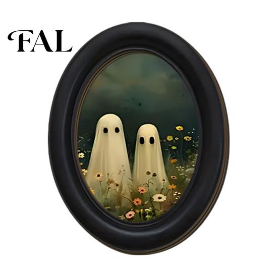 Spooky Aesthetic Room Decor Halloween Wooden Door Hanging Sign, Oval Gothic Black Cat Ghost Wall Plaque, Retro Vintage Home Waterproof Art for