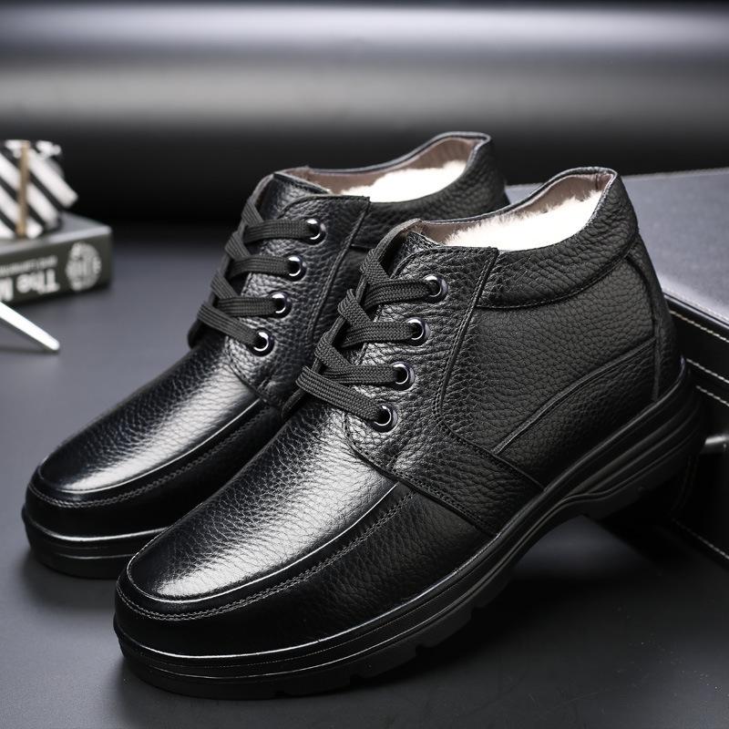 Winter new leather velvet warm cotton shoes cold resistant thickened cotton leather shoes large size cotton shoes