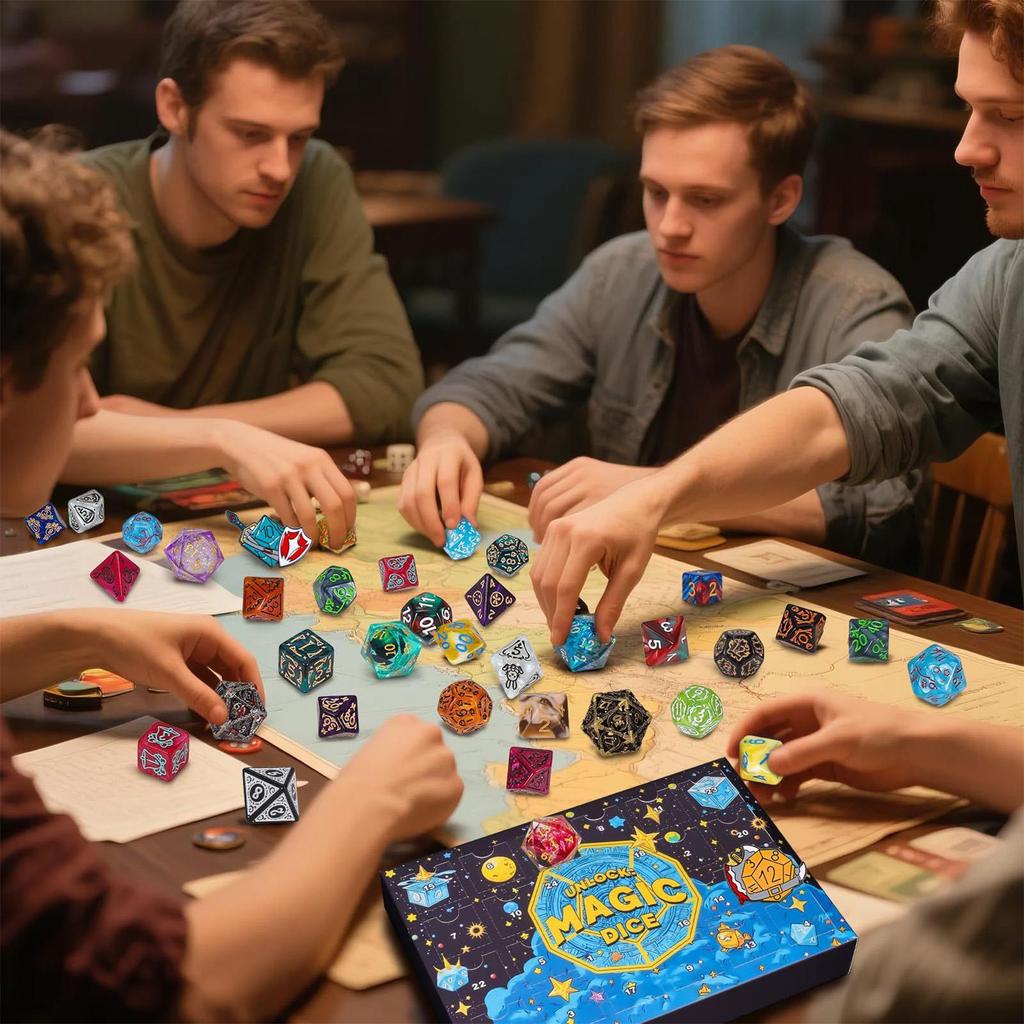 Kalendarz Adwentowy Odliczanie 24 Dni Kostki Świąteczne Odliczanie Zestaw Kostek dla Nastolatków Kobiet Mężczyzn Gra Stołowa RPG Sezon Świąteczny