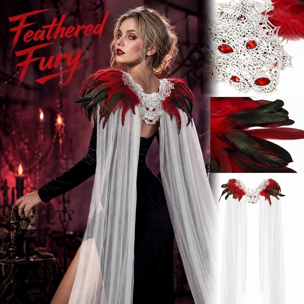 Federumhang mit Netzgarn-Schal für Halloween-Kostümparty