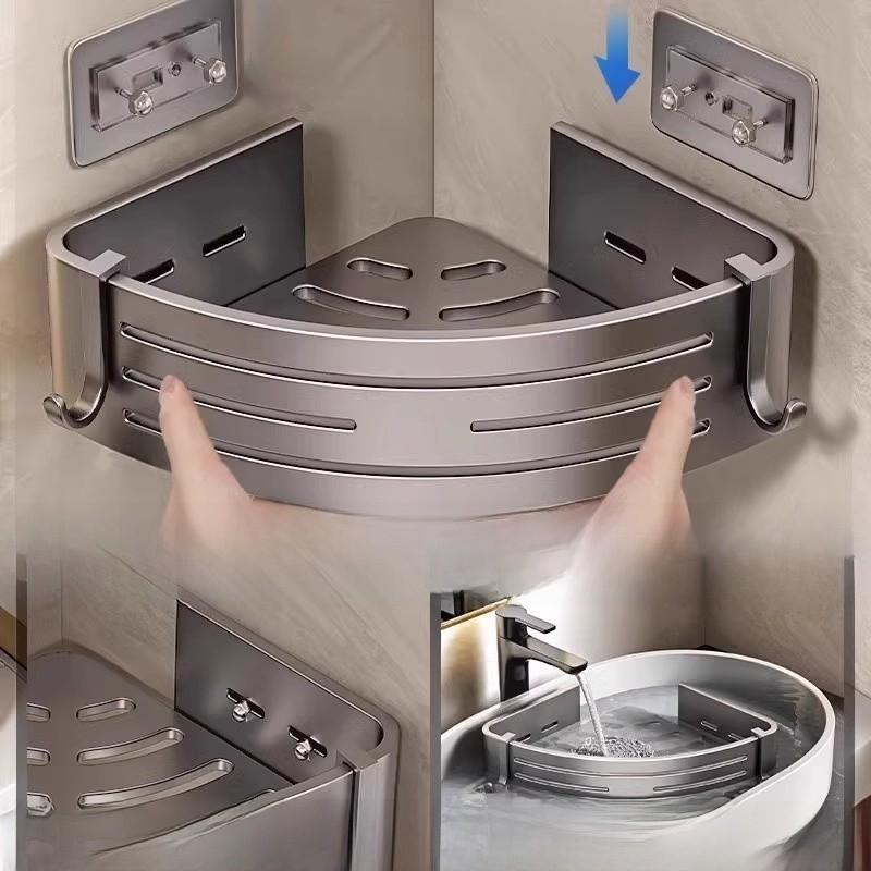 Space Aluminum Corner Shower Shelf With Multilayer Design For Bathroom Storage