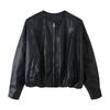 2026 Womens Faux Leather Pilot Jacket Solid Color Loose Street Style Short Coat
