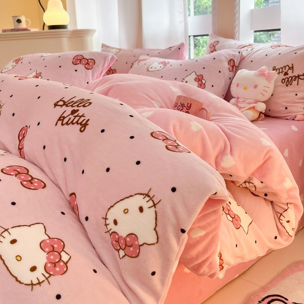 Children'S Thickened Milk Fleece Bed Four-Piece Warm Coral Fleece Fleece Quilt Cover Student Bedding