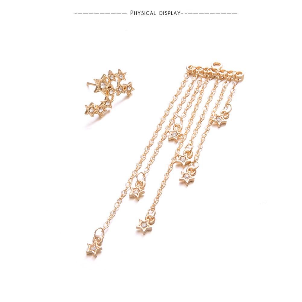 Women Fashion Shiny Star Design Tassel Long Earrings