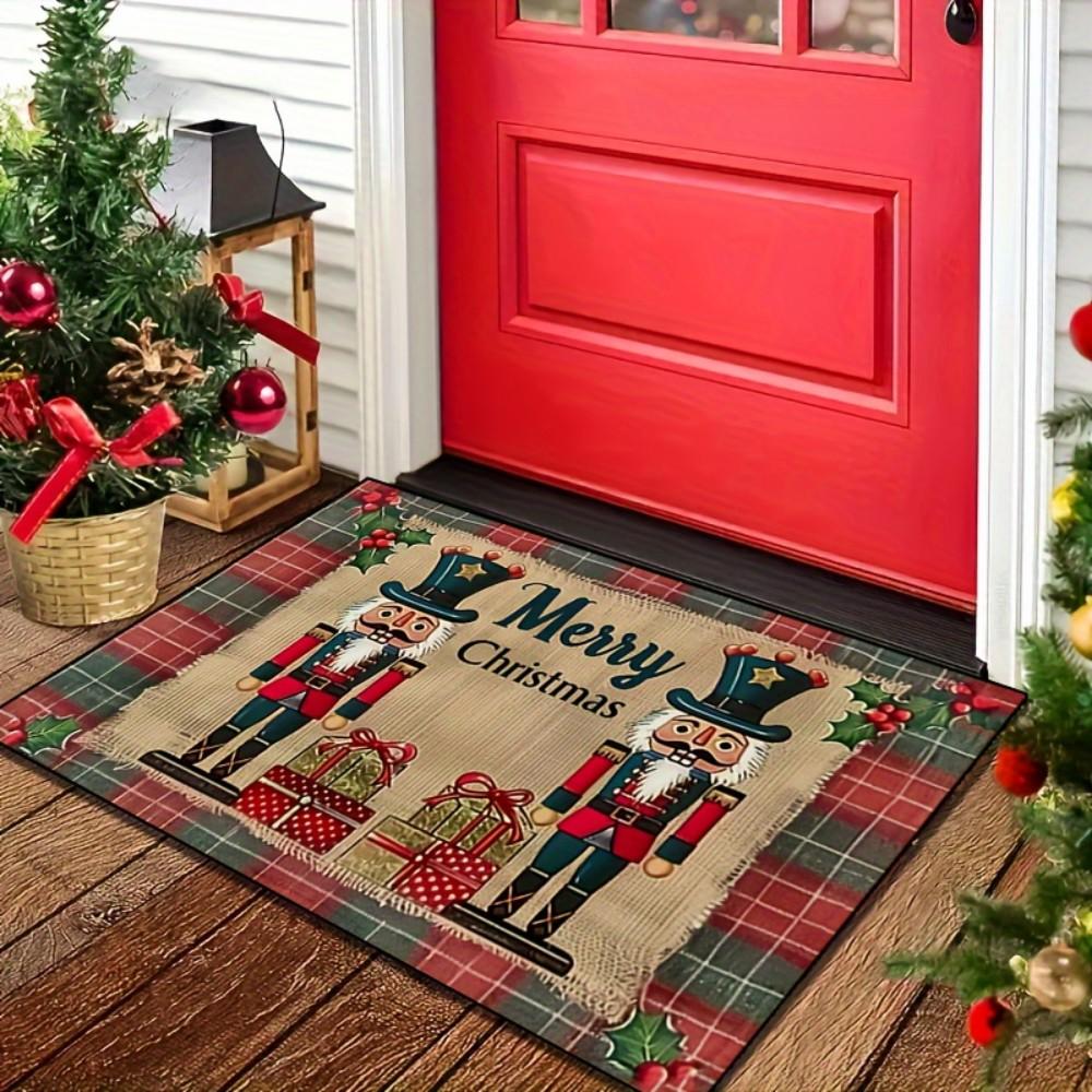 Christmas Nutcracker Welcome Carpet Hollyhock Patterned Entrance Living Room Festive Decorative Floor Mat Home Decor