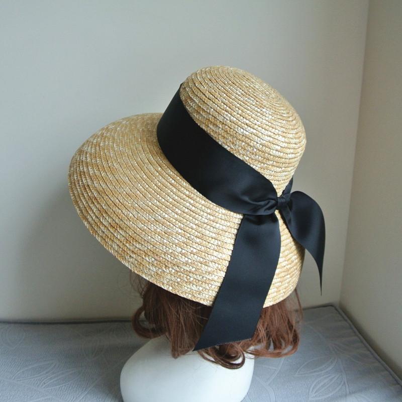 European And American Retro Hepburn Summer Women'S Straw Big Eaves Bell-Shaped Basin Hat Top Hat Sunshade Vacation Beach Sun Hat Straw Hat