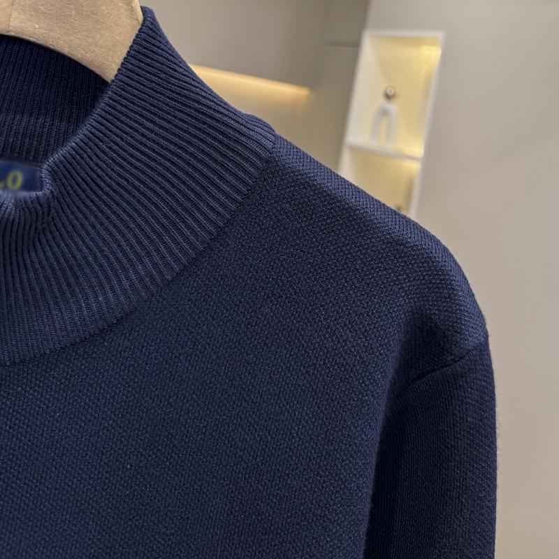 Men's Winter Half-High Collar Zipper Sweater with Embroidered Logo