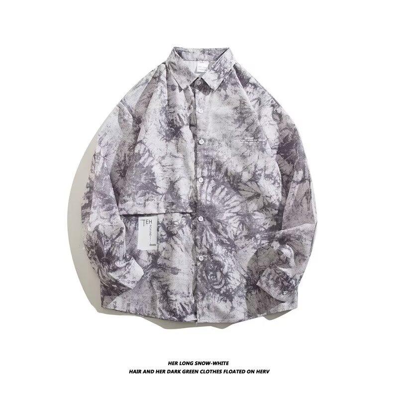 

2024 Весна и осень рубашка с длинным рукавом японский стиль Гонконг Ins свободная рубашка мужская летняя модная универсальная повседневная куртка 3XL светло-серый