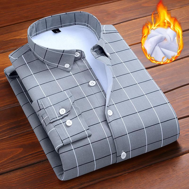 

Зимняя мужская рубашка из флиса, утолщенная клетчатая рубашка, мужская модная повседневная флисовая рубашка с воротником на пуговицах 4XL